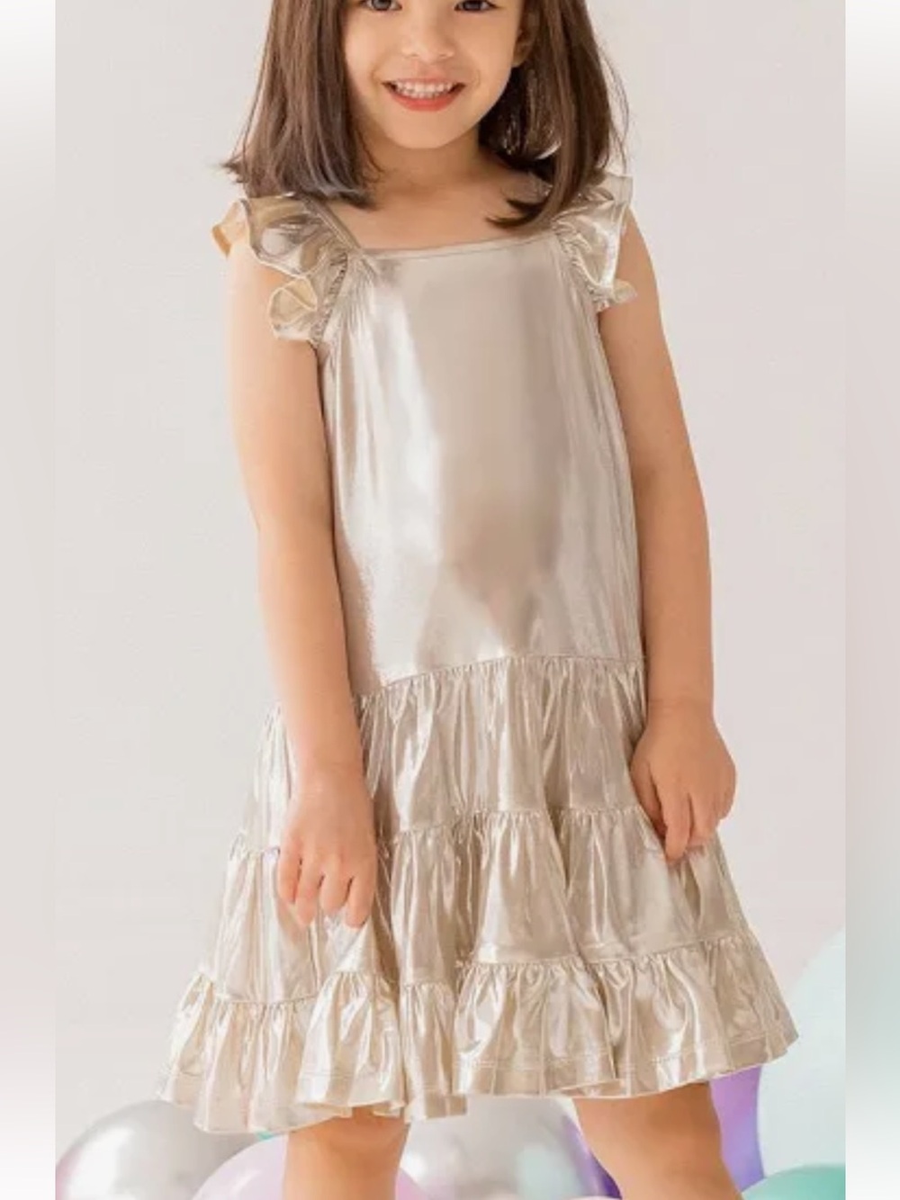 Shimmering Silver Ruffle Dress. Size 14 girls. Isobella and Chloe